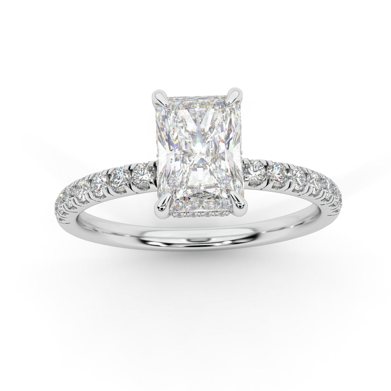 Platinum Engagement Ring with Radiant Centre and Side Diamonds