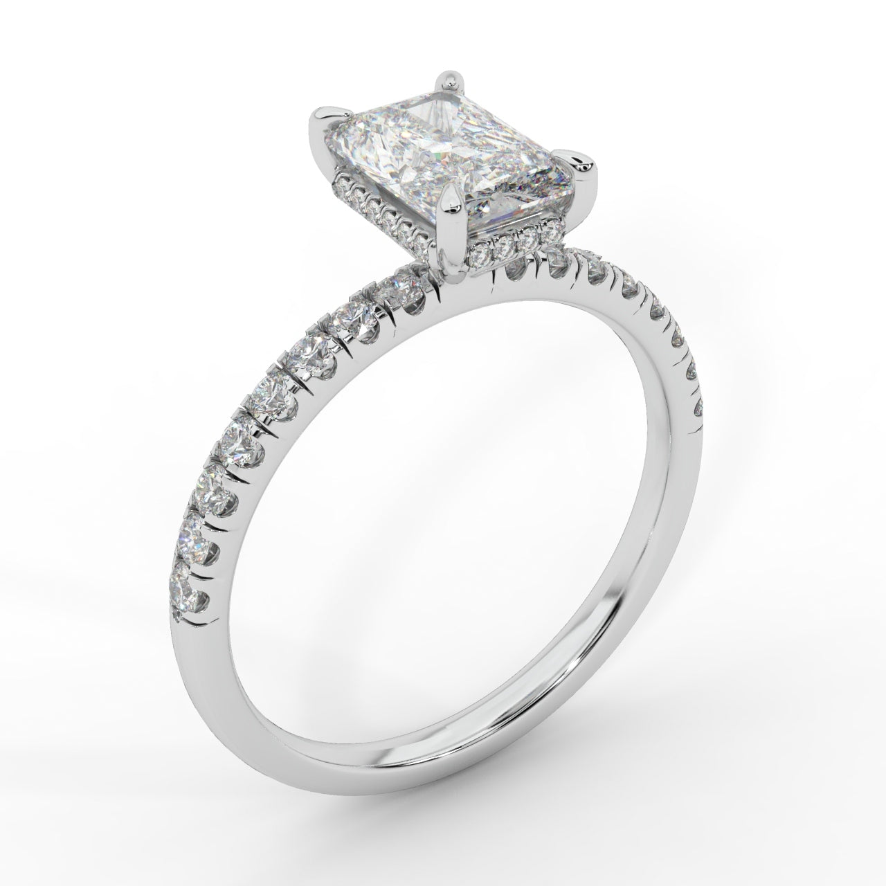 Close-up of Radiant Cut Lab Diamond Ring with Side Stones