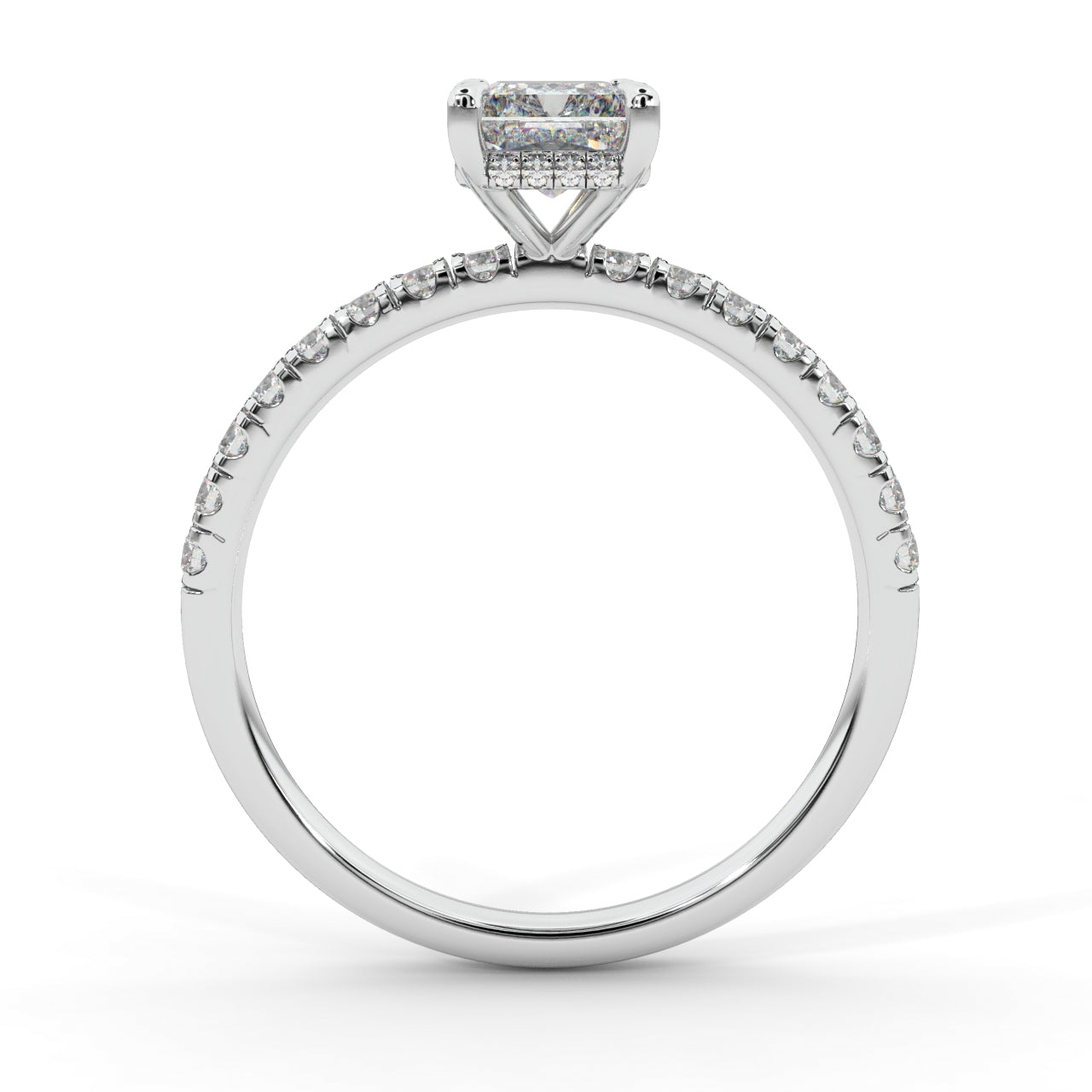 A captivating blend of elegance and modern brilliance, this 2.15 carat IGI Certified lab-grown radiant-cut diamond engagement ring is designed to turn heads.