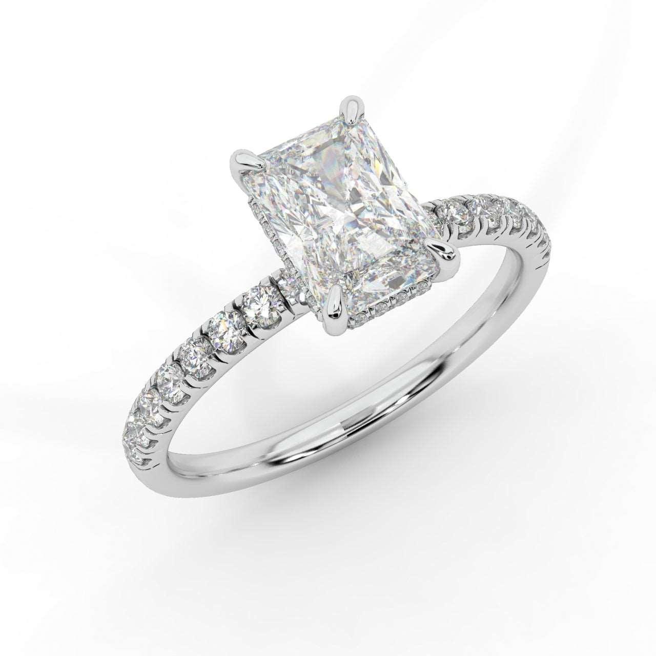 2.30CT IGI Certified Diamond Radiant Cut Hidden Halo Engagement Ring