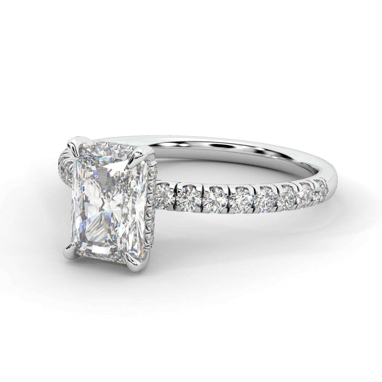 2.30CT IGI Certified Diamond Radiant Cut Hidden Halo Engagement Ring