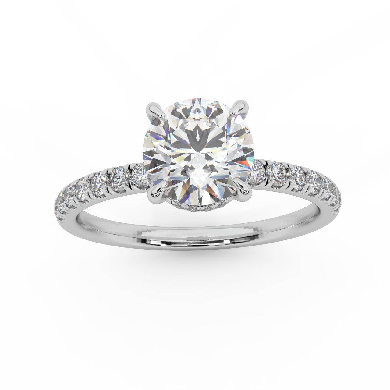 IGI Certified 1.50Ct - 2.00Ct Round Diamond Hidden Halo Engagement Ring in White Gold