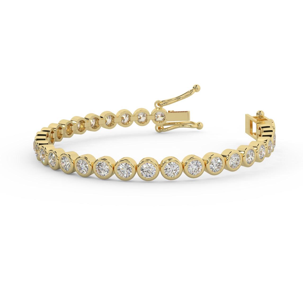 4.50Ct F/VS Natural Round Diamond Bezel Set Tennis Bracelet for Women's in Hallmarked 18k Yellow Gold