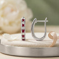0.30 Carat Natural Ruby & Diamond Channel Set Hoop Earrings in 18K Yellow Gold