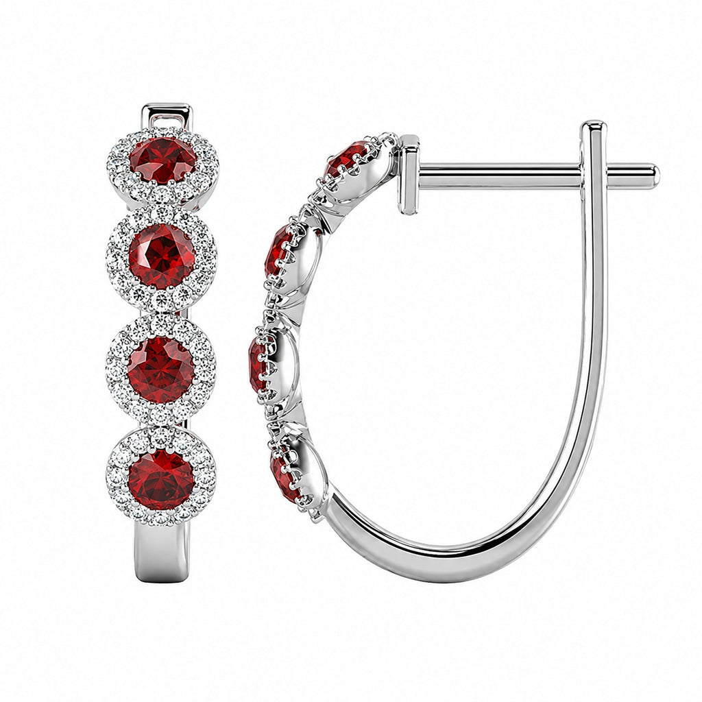 Beautiful..! 0.60 CT Ruby & Diamond Halo Hoop Earrings
