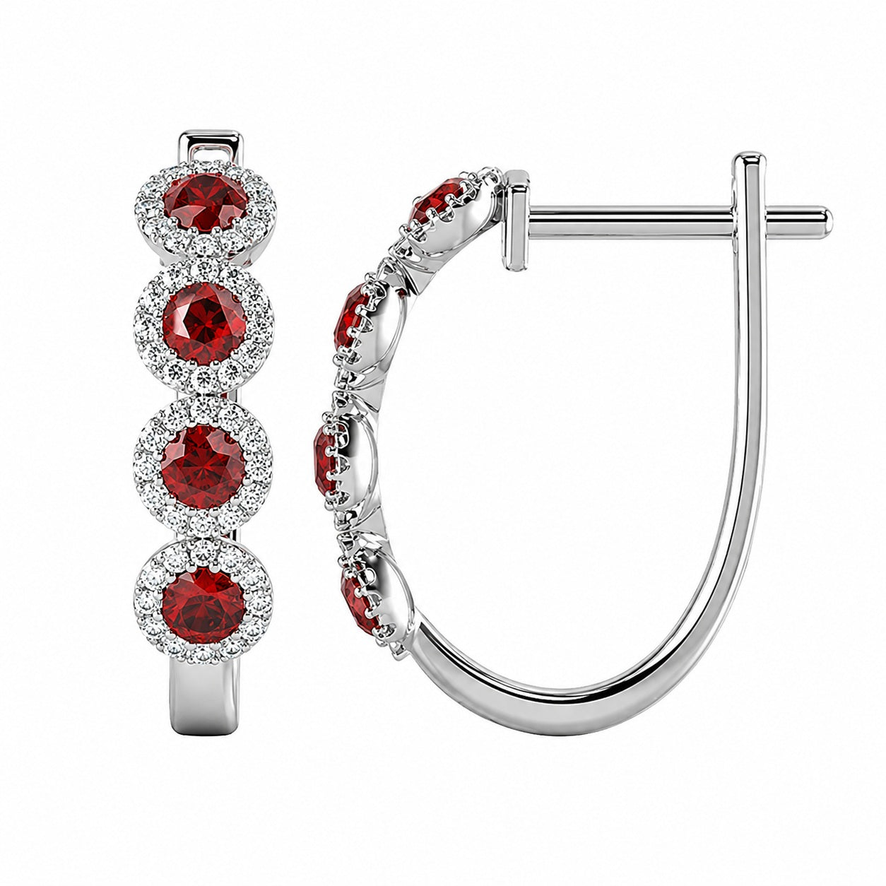 Beautiful..! 0.60 CT Ruby & Diamond Halo Hoop Earrings