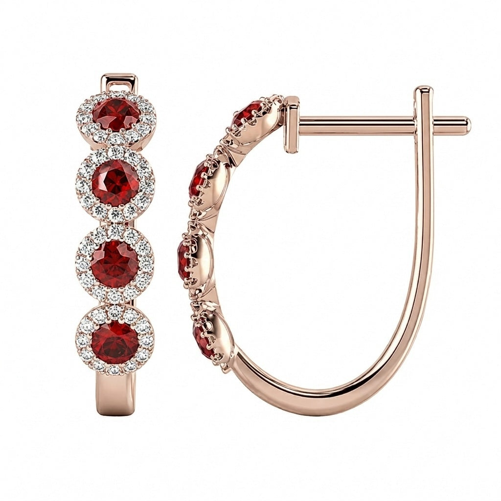 Beautiful..! 0.60 CT Ruby & Diamond Halo Hoop Earrings