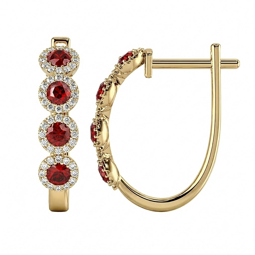 Beautiful..! 0.60 CT Ruby & Diamond Halo Hoop Earrings