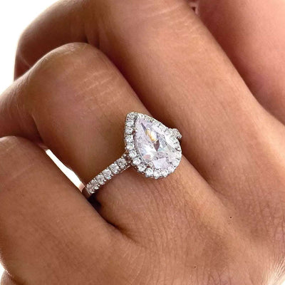 1.00Carat Pear Diamond Halo Ring in Hallmarked White Gold
