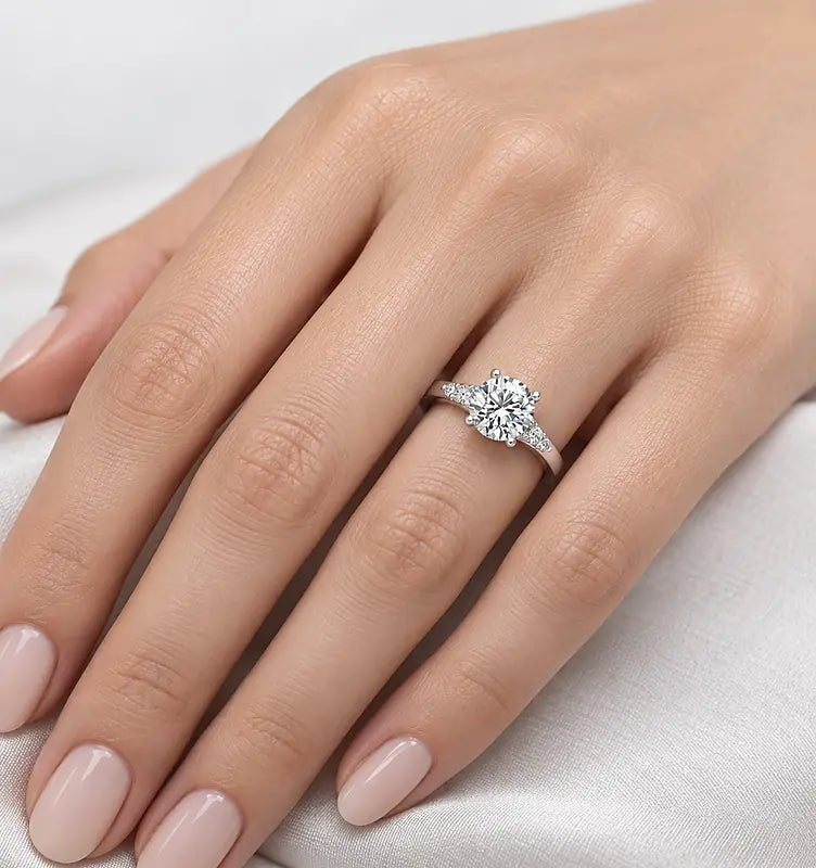 IGI Certified Lab Grown Round Diamond Side-Stone Engagement Ring in Gold & Platinum - 1-5ct