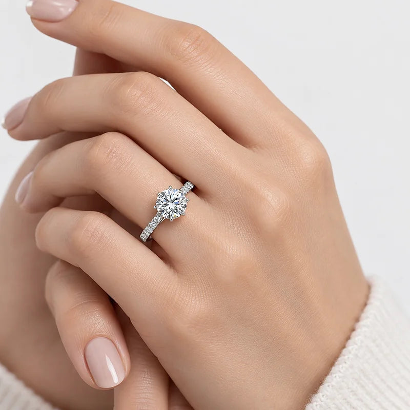 IGI Certified Lab Grown Classic Round Brilliant Solitaire Engagement Ring with Pavé Diamond Shank, 6-Prong, in Gold & Platinum – 1–5Ct