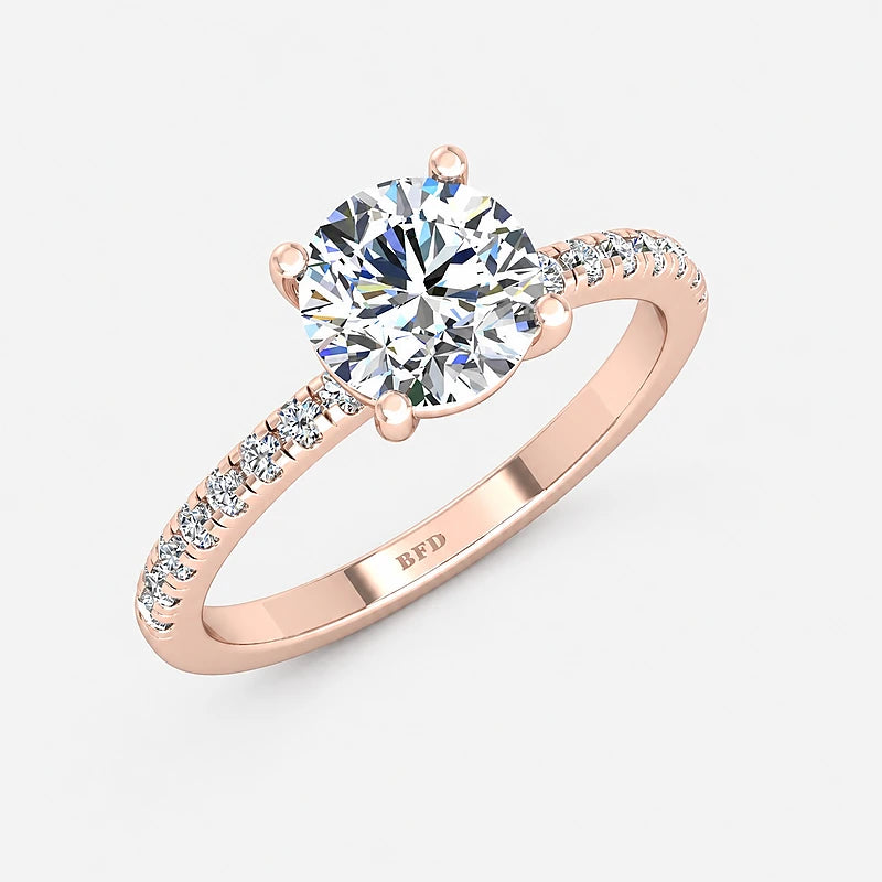 IGI Certified Lab Grown Perfect Promise Round Diamond Engagement Ring with Pavé Band in Gold & Platinum - 1-5ct