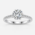 IGI Certified Lab Grown Classic Round Brilliant Solitaire Engagement Ring with Pavé Diamond Shank, 6-Prong, in Gold & Platinum – 1–5Ct