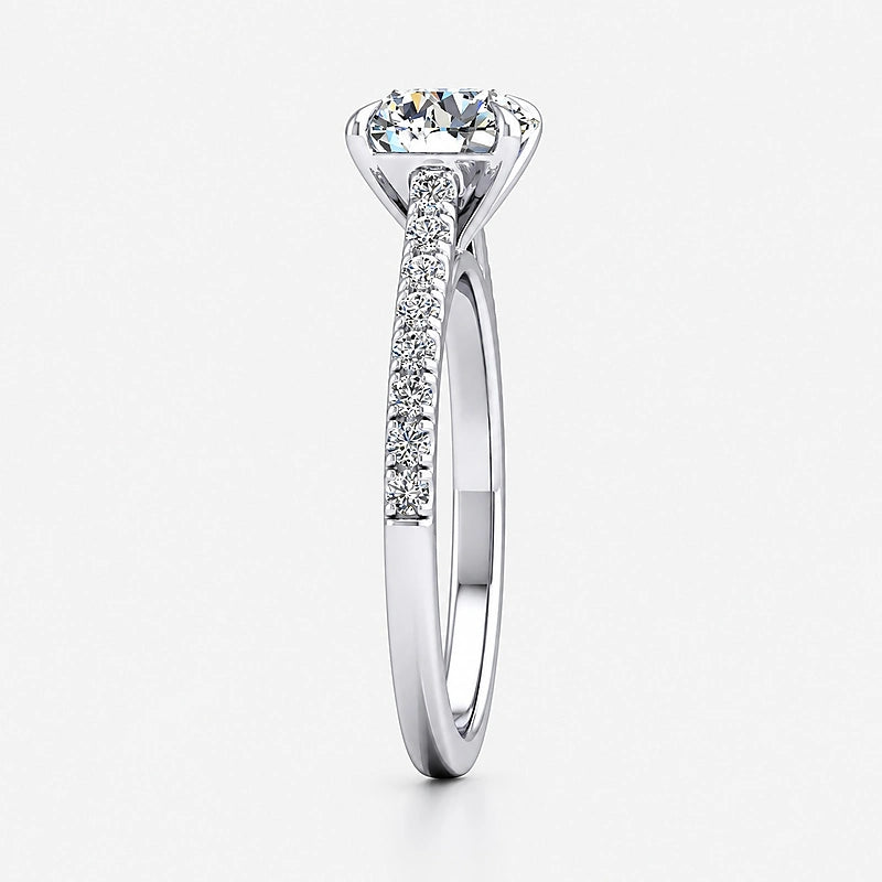 IGI Certified Lab Grown Timeless Elegance Round Diamond Engagement Ring with Pavé Band in Gold & Platinum - 1-5ct