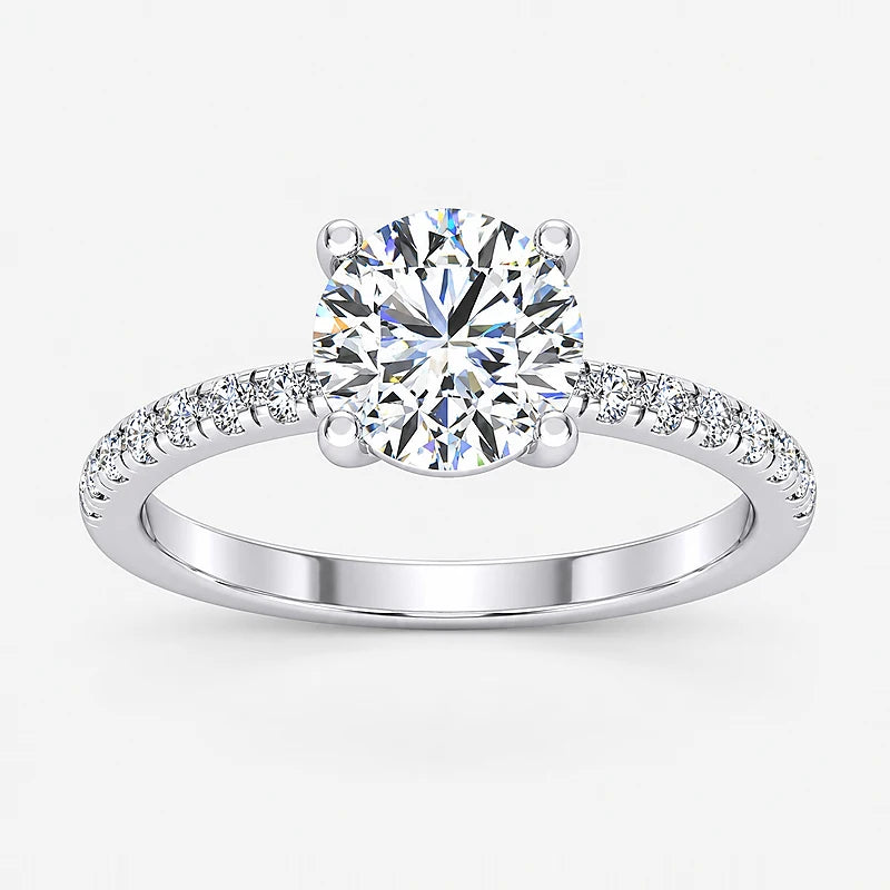 IGI Certified Lab Grown Perfect Promise Round Diamond Engagement Ring with Pavé Band in Gold & Platinum - 1-5ct