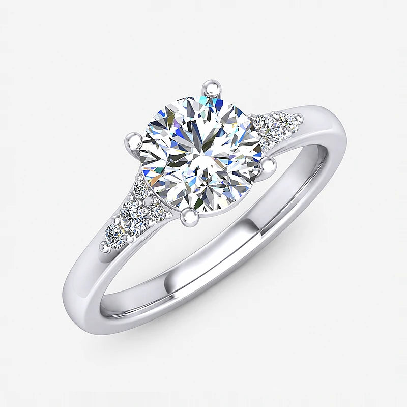 IGI Certified Lab Grown Round Diamond Side-Stone Engagement Ring in Gold & Platinum - 1-5ct