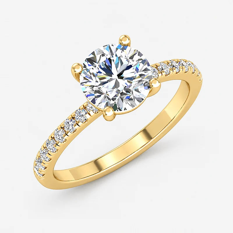 IGI Certified Lab Grown Perfect Promise Round Diamond Engagement Ring with Pavé Band in Gold & Platinum - 1-5ct