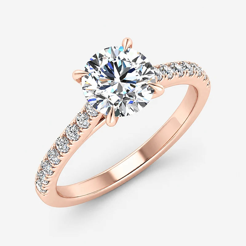 IGI Certified Lab Grown Timeless Elegance Round Diamond Engagement Ring with Pavé Band in Gold & Platinum - 1-5ct