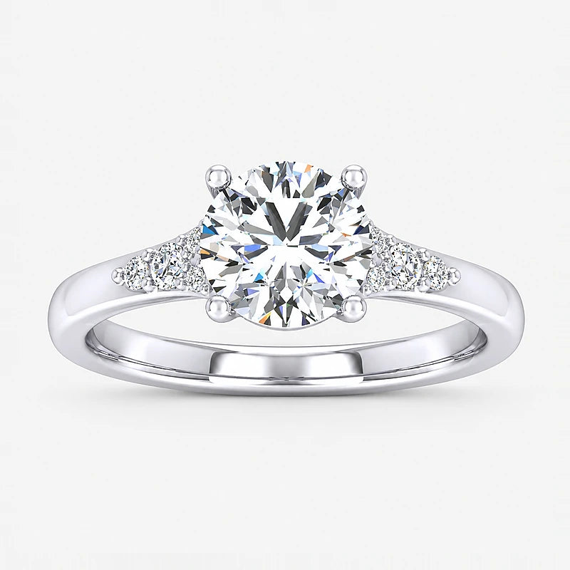 IGI Certified Lab Grown Round Diamond Side-Stone Engagement Ring in Gold & Platinum - 1-5ct