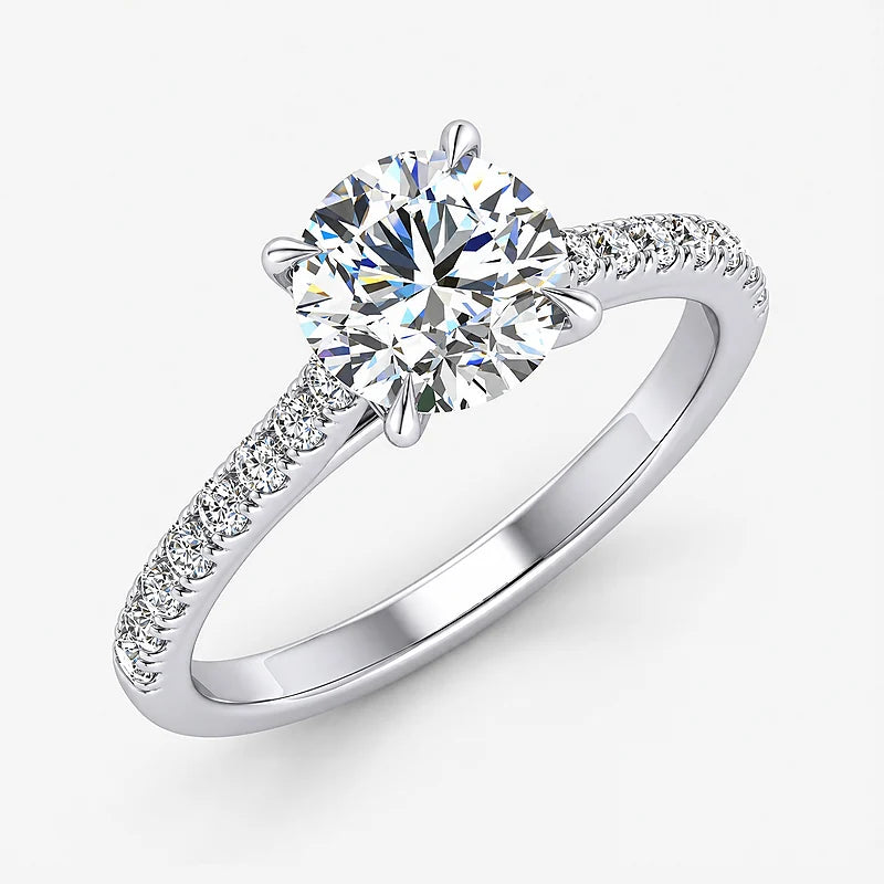IGI Certified Lab Grown Timeless Elegance Round Diamond Engagement Ring with Pavé Band in Gold & Platinum - 1-5ct