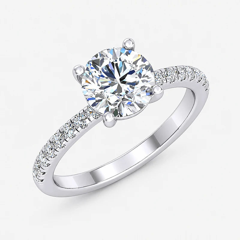 IGI Certified Lab Grown Perfect Promise Round Diamond Engagement Ring with Pavé Band in Gold & Platinum - 1-5ct
