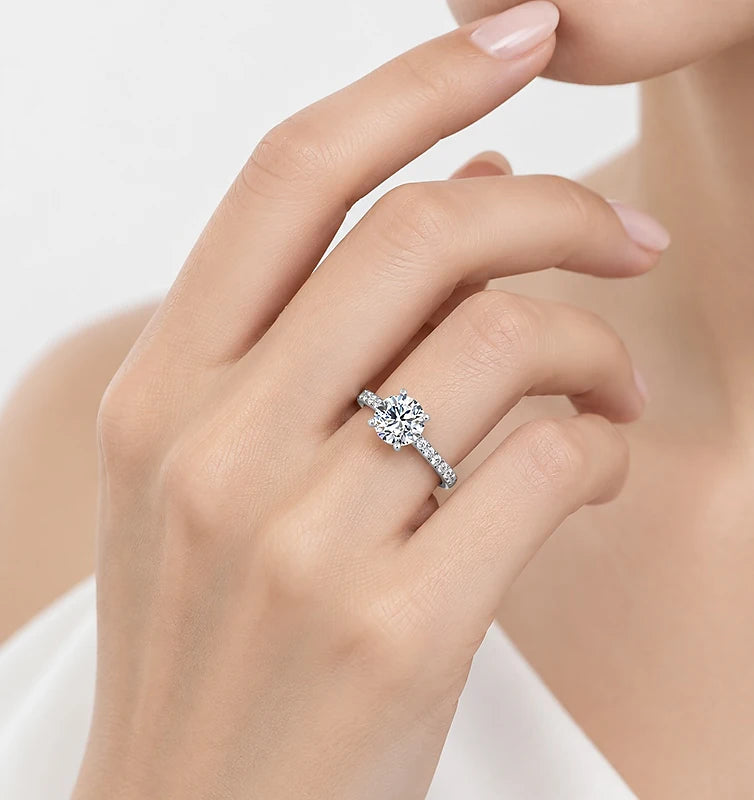 IGI Certified Lab Grown Perfect Promise Round Diamond Engagement Ring with Pavé Band in Gold & Platinum - 1-5ct