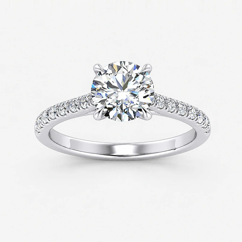 IGI Certified Lab Grown Timeless Elegance Round Diamond Engagement Ring with Pavé Band in Gold & Platinum - 1-5ct