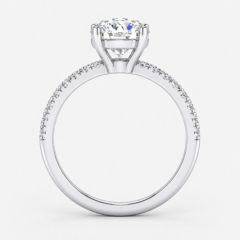 IGI Certified Lab Grown Perfect Promise Round Diamond Engagement Ring with Pavé Band in Gold & Platinum - 1-5ct