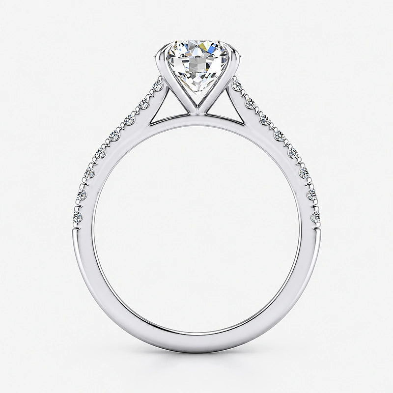 IGI Certified Lab Grown Timeless Elegance Round Diamond Engagement Ring with Pavé Band in Gold & Platinum - 1-5ct