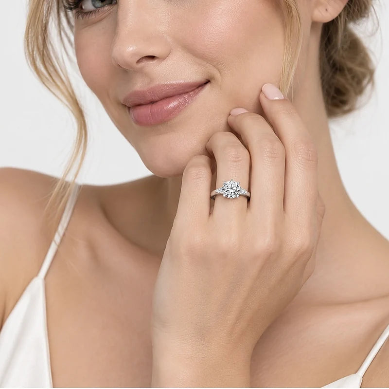 IGI Certified Lab Grown Round Diamond Side-Stone Engagement Ring in Gold & Platinum - 1-5ct