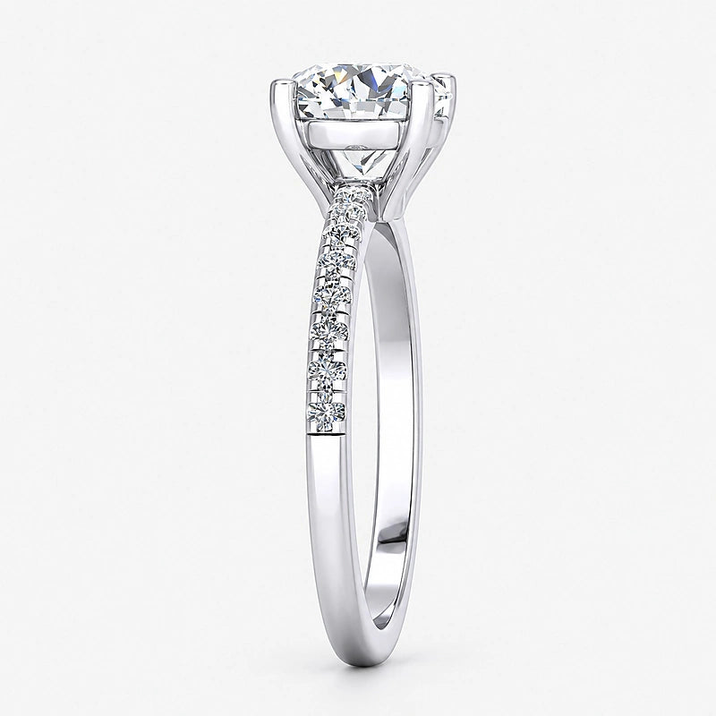 IGI Certified Lab Grown Perfect Promise Round Diamond Engagement Ring with Pavé Band in Gold & Platinum - 1-5ct