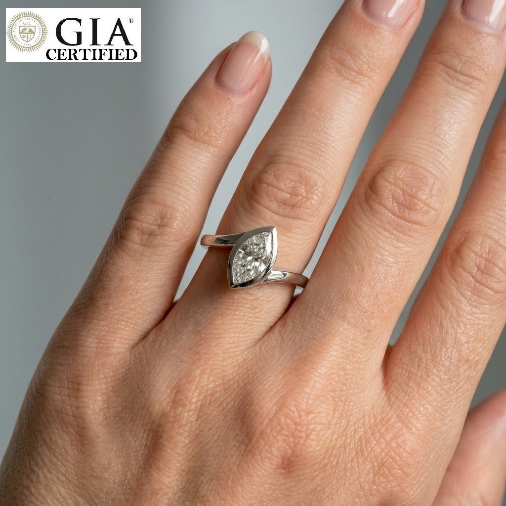 GIA Certified 1.00CT Natural Marquise Diamond Engagement Ring