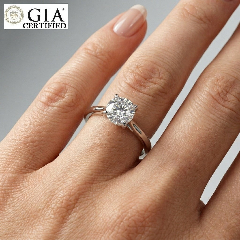GIA 0.90CT Natural Round Diamond Claw Set Solitaire Engagement Ring