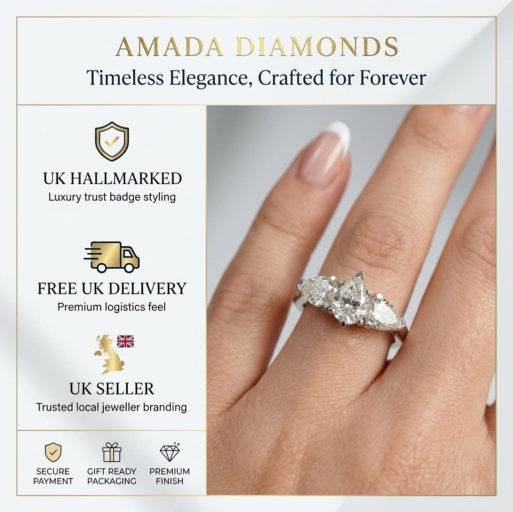 GIA Certified 1.50CT F/SI Pear Diamond Trilogy Engagement Ring