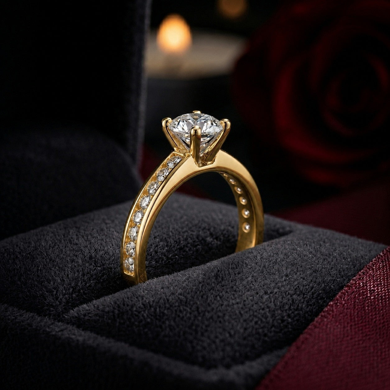 GIA Certified 1.25CT Round with Side Diamond Channel Set Engagement Ring In 18K Yellow Gold
