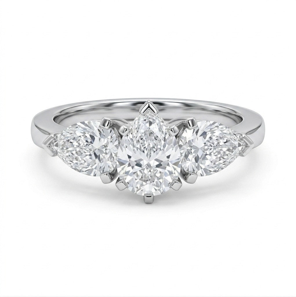 GIA Certified 1.50CT F/SI Pear Diamond Trilogy Engagement Ring