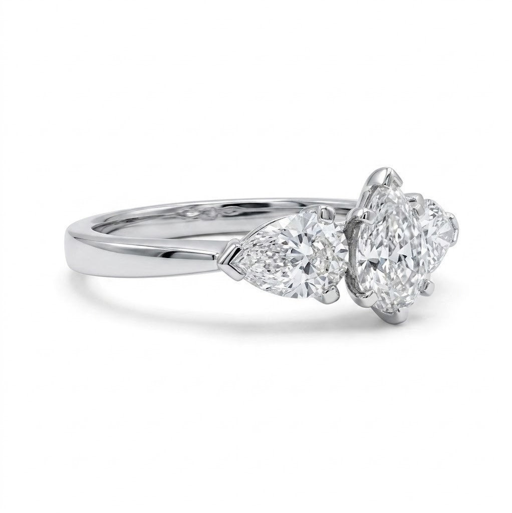 GIA Certified 1.50CT F/SI Pear Diamond Trilogy Engagement Ring