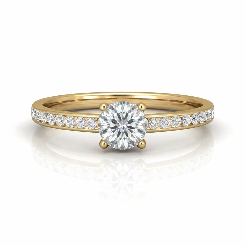 GIA Certified 1.25CT Round with Side Diamond Channel Set Engagement Ring In 18K Yellow Gold