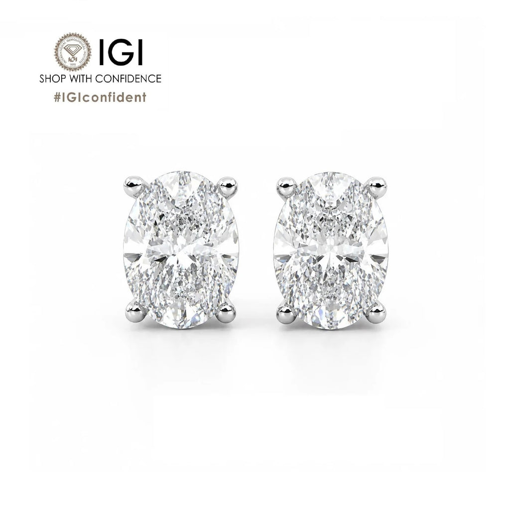 D/VVS 1.00 Carat Oval Lab Grown Diamond Stud Earring In White Gold