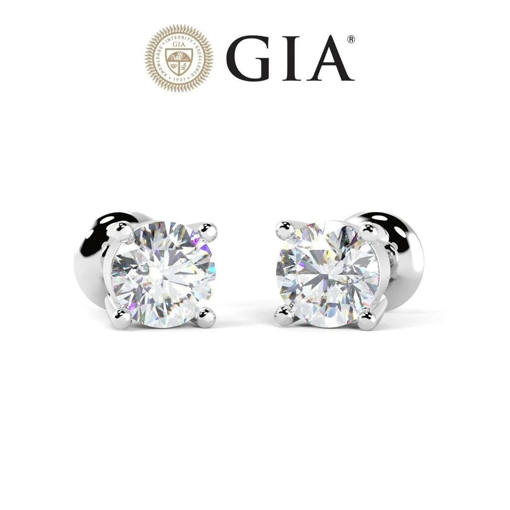 GIA Certified 1.00 Carat G/VVS Natural Round Diamond Screw Back Stud Earring In Platinum
