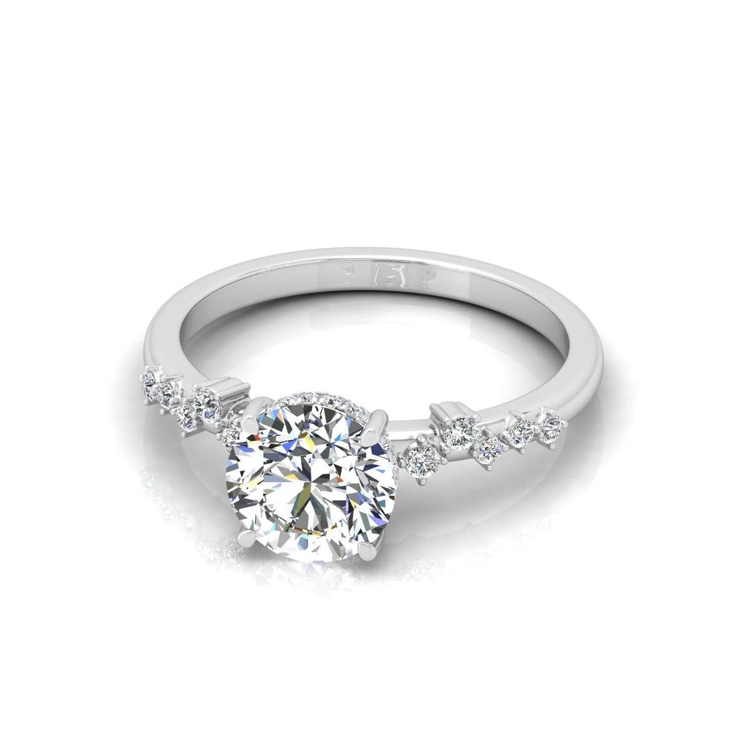 GIA Certified 1.20ct G/VS Natural Round with Side Diamond Engagement Ring In 18k Gold