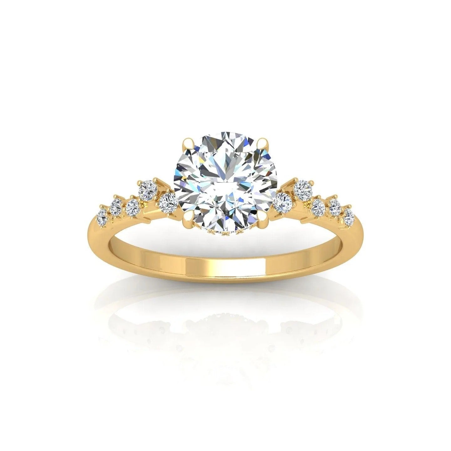 GIA Certified 1.20ct G/VS Natural Round with Side Diamond Engagement Ring In 18k Gold