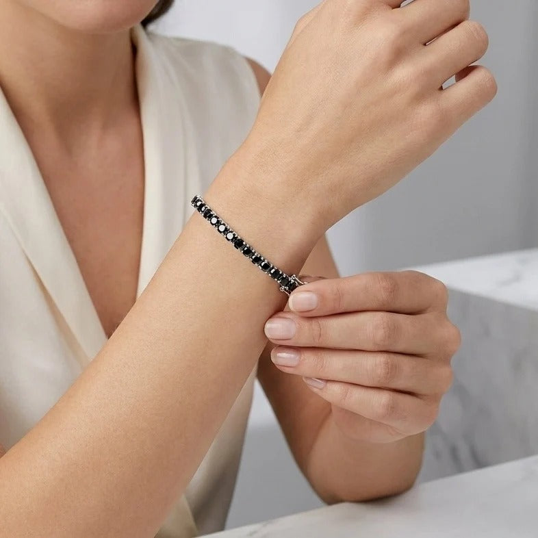 10 Ct Round Black Diamond Tennis Bracelet in Gold
