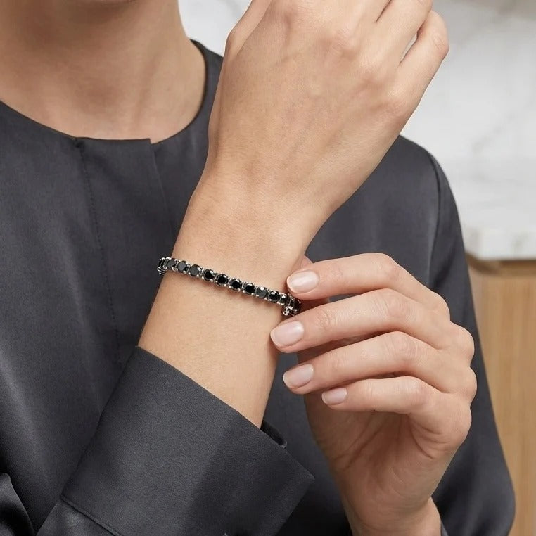 10 Ct Round Black Diamond Tennis Bracelet in Gold