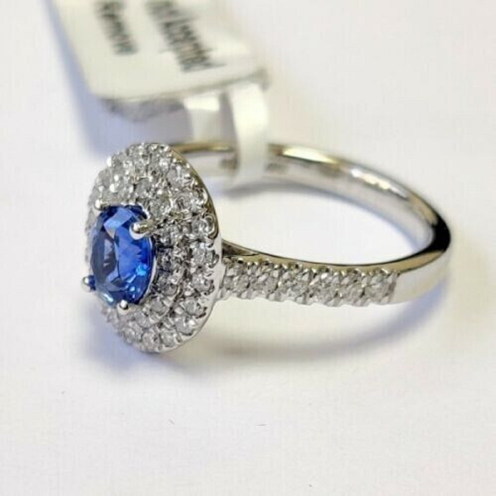 1.50Ct Blue Sapphire & Round Diamond Double Halo Ring In Gold & Platinum