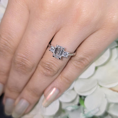 1.50 Carat D/VS Lab Grown Emerald & Round Diamond Trilogy Ring In 950 Platinum
