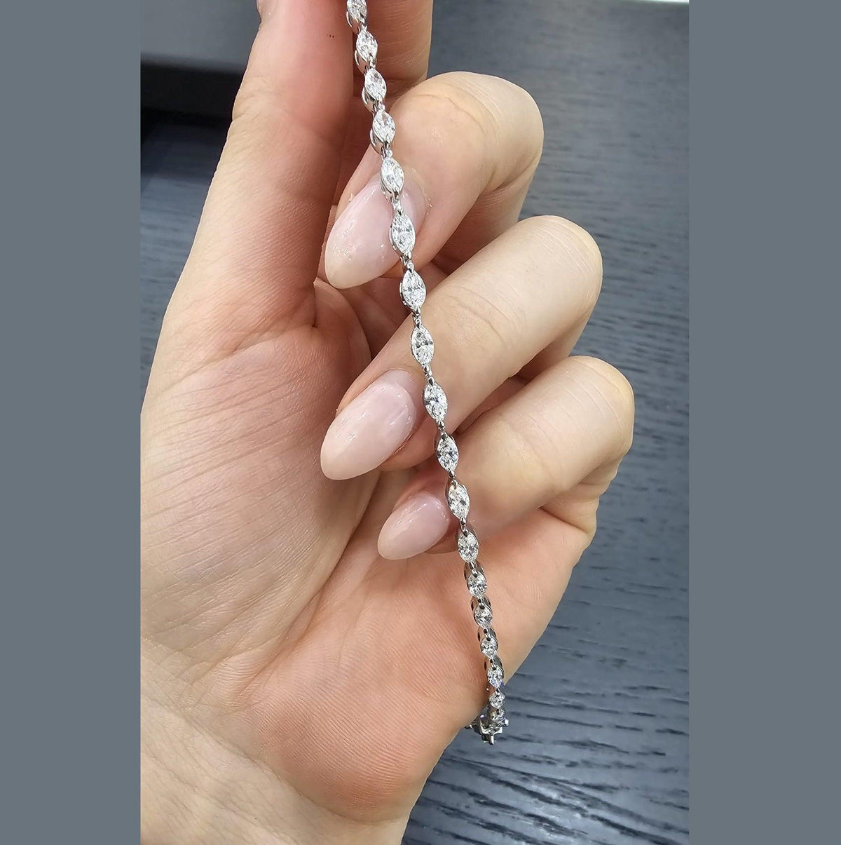 Marquise Diamond Tennis Bracelet - 9k Gold (Angle View 7)