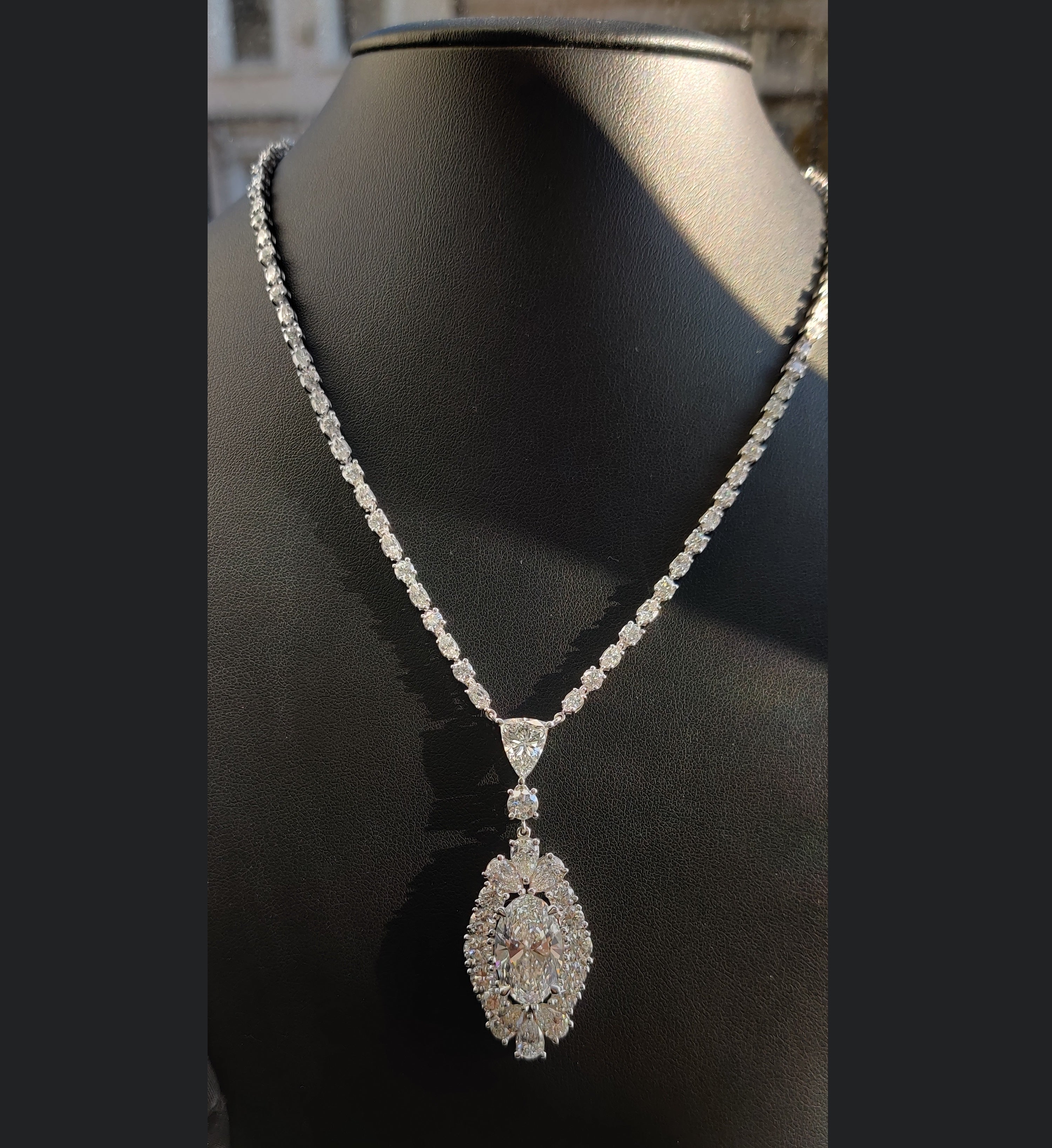 IGI 38 Ct, Lab Grown Big Oval With Marquise & Round Diamond Designer Necklace