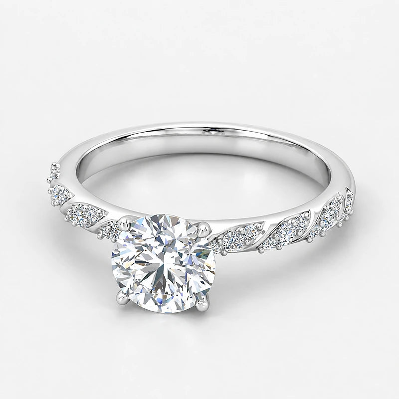 IGI Certified Lab Grown Petal Silhouette Round Diamond Engagement Ring in Gold & Platinum - 1-5ct