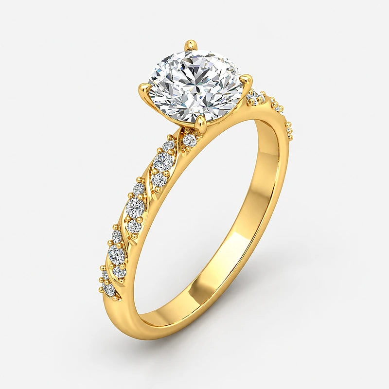 IGI Certified Lab Grown Petal Silhouette Round Diamond Engagement Ring in Gold & Platinum - 1-5ct